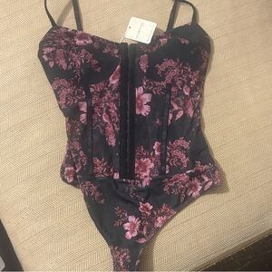 Floral Black and Pink Bodysuit